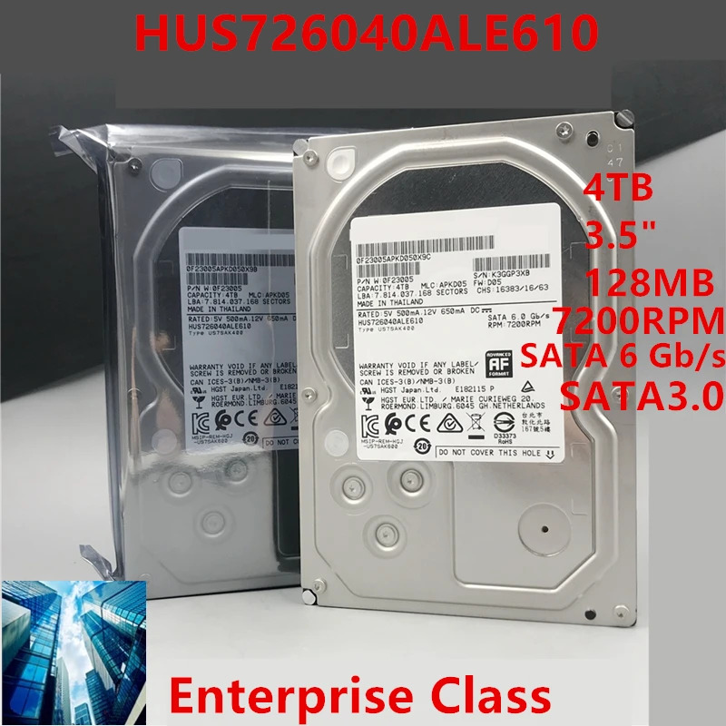 Hgst 엔터프라이즈 내부 HDD오리지널 HDD HUS726040ALE610 4TB 3.5 인치 7K6 SATA 6 Gb/s 128MB 7.2K 신