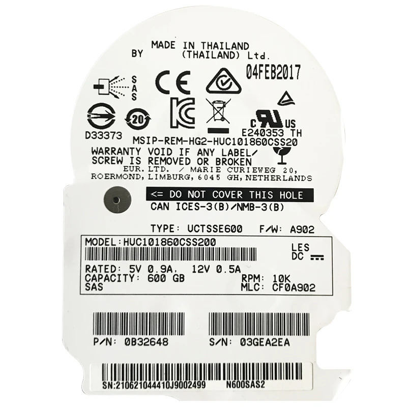 내부 하드 오리지널 HDD Hgst 600GB 2.5 인치 SAS 12 Gb/s 128MB 10K 엔터프라이즈 HUC101860CSS200 신
