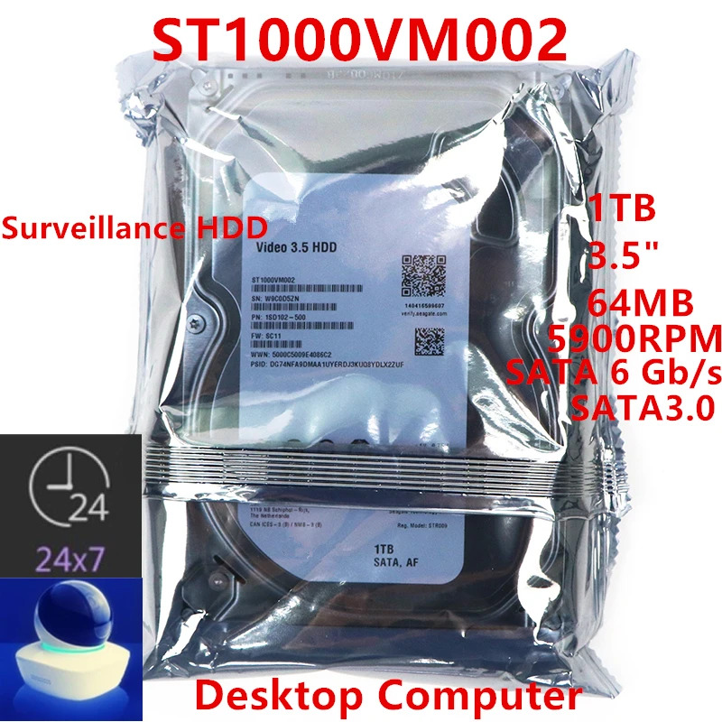 씨게이트오리지널 HDD 내부 하드 드라이브 감시 ST1000VM002 1TB 3.5 인치 SATA 6 Gb/s 64MB 5900RPM 신