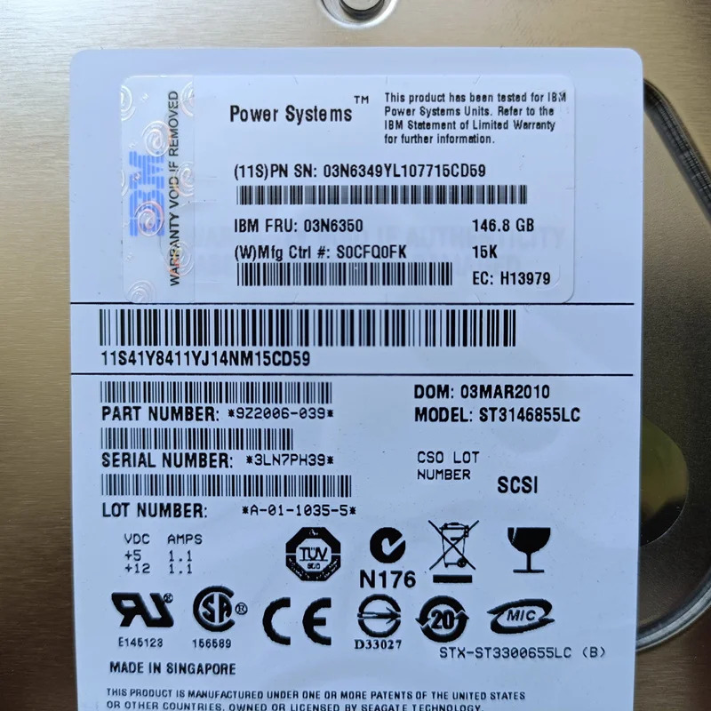 IBM P550 P570 146GB 80Pin SCSI 3.5 15K 16MB 하드 드라이브 03N6350 03N6349 ST거새 3146855 LC