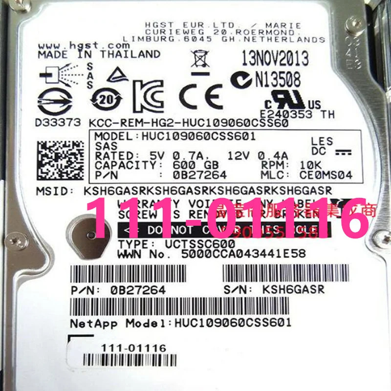 NETAPP SAS오리지널 하드 111-01116 E-X4026B-R6 600GB 2.5 인치 10000RPM 64MB 서버 HDD