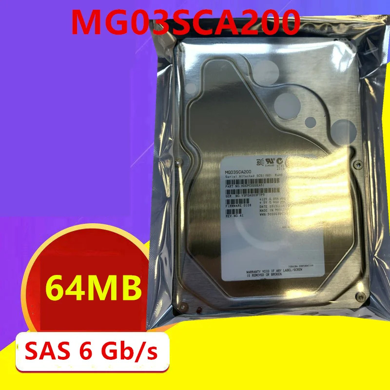 도시바호환오리지널 HDD 내부 하드 엔터프라이즈 MG03SCA200 2TB 3.5 인치 SAS 6 Gb/s 64MB 7200RPM 신