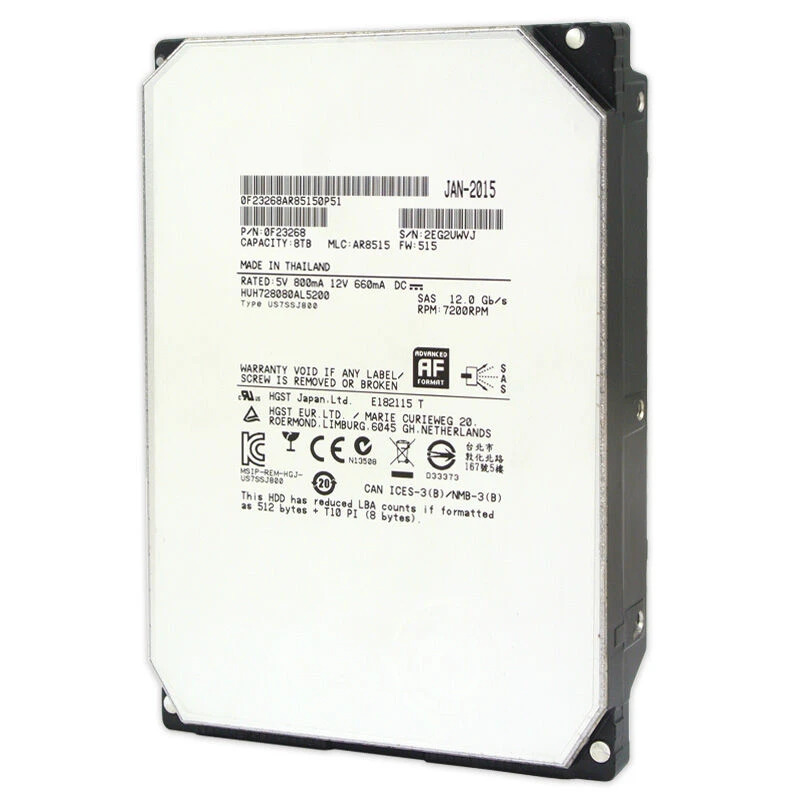 Hgst 엔터프라이즈 내부 HDD오리지널 HDD HUH728080AL5200 8TB 3.5 인치 SAS 12 Gb/s 128MB 7200RPM 신
