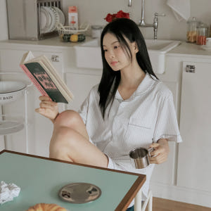 베베데코 히말라야 냉감 여름 잠옷 반팔 홈웨어 파자마 세트 그레이 핀스트... 착용 후기 | 사이즈/핏 총정리 - 상품 이미지 1