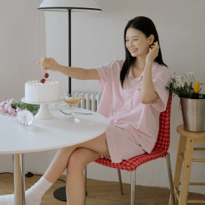 베베데코 히말라야 냉감 여름 잠옷 반팔 홈웨어 파자마 세트 로즈베리 핀스... 착용 후기 | 사이즈/핏 총정리 - 상품 이미지 3