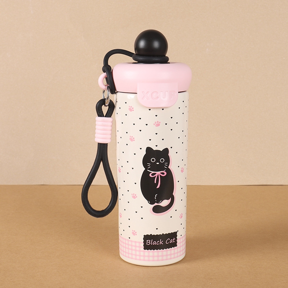 316 캐릭터 보온병 스테인리스 텀블러 대용량 차량용 커피컵 600ml 검은 물방울 고양이 600ml - 상세 이미지 2