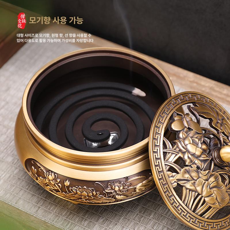 황동 향로 연꽃 대형 장식 순동 홀더 화로 촛대 고급 전통 골동품 제수용품 사찰용 - 상세 이미지 4