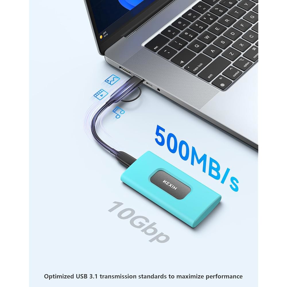 KEXIN 256GB 외장 SSD 하드 드라이브 USB 3.1 Type-c 휴대용 솔리드 스테이트 256G, PC Mac Android 게임 콘솔용 최대 500MB/s - 상세 이미지 3