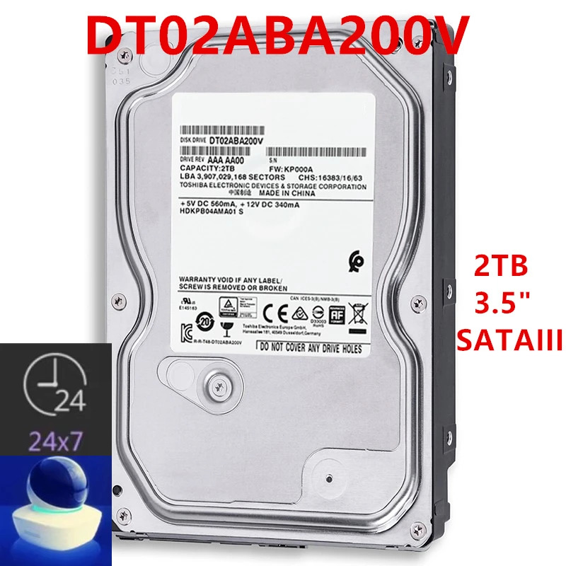 도시바호환오리지널 HDD 내부 하드 모니터링 DT02ABA200V 2TB 3.5 인치 SATA 6 Gb/s 128MB 5400RPM 신