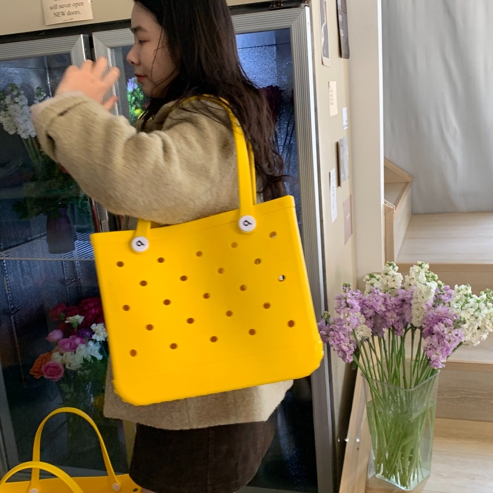 펀칭 젤리백 토트백 실리콘 방수 비치 수영 목욕바구니 샤워 바스켓 장바구니 물놀이 여름 - 상세 이미지 4
