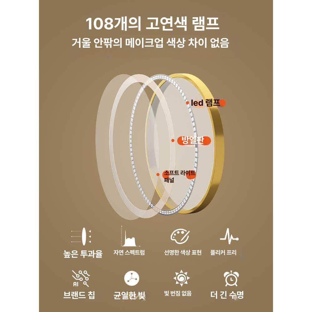 화장거울 LED조명 탁상 메이크업 미러 원형 뷰티 화장대 스탠드 거울 - 상세 이미지 4