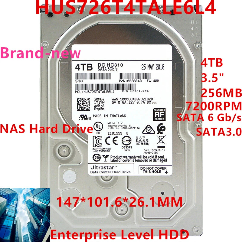 Enterprise HDD HUS726T4TALE6L4 HUS726T4TALA6L4 내부 WD 4TB 3.5 SATA 6 Gb/s 256MB 7.2K 새 원본
