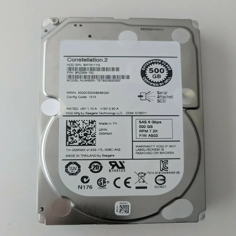 델 500GB 2.5 인치 7.2K SAS 내장 HDD ST9500620SS 055RMX 55RMX 64MB 신