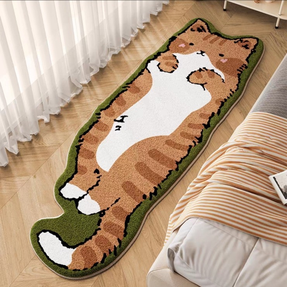 고양이 러그 귀여운 감성 플러시 소파 침실 거실 인테리어 홈데코 화이트 캣 40x120cm 벨기에 루프파일 - 상세 이미지 2