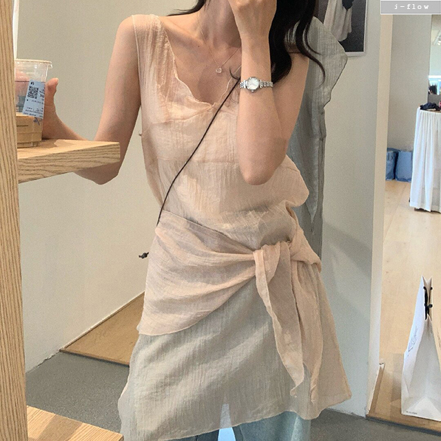 하픈 민소매 레이어드 베스트 랩 미니 원피스 3col 봄 여름 시스루 브이넥 제이플로우 이미지 8