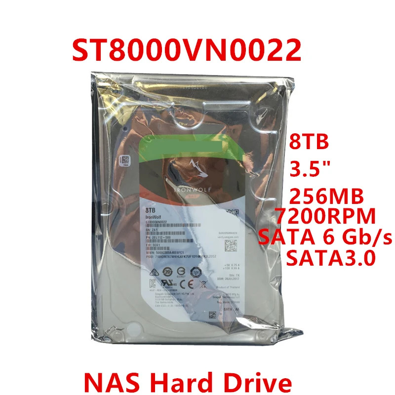 씨게이트오리지널 HDD NAS ST8000VN0022 내부 8TB 3.5 인치 SATA 6 Gb/s 256MB 7200RPM 신