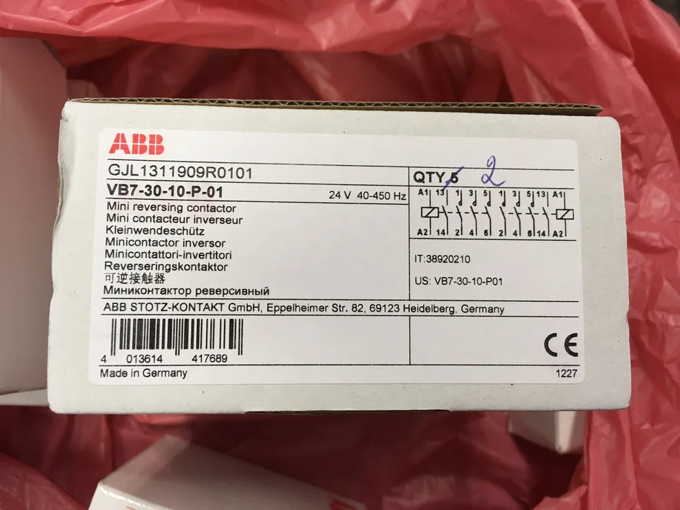 오리지널 ABB 접촉기 VB7-30-10-P/VB7-30-01-P x 24VAC 신