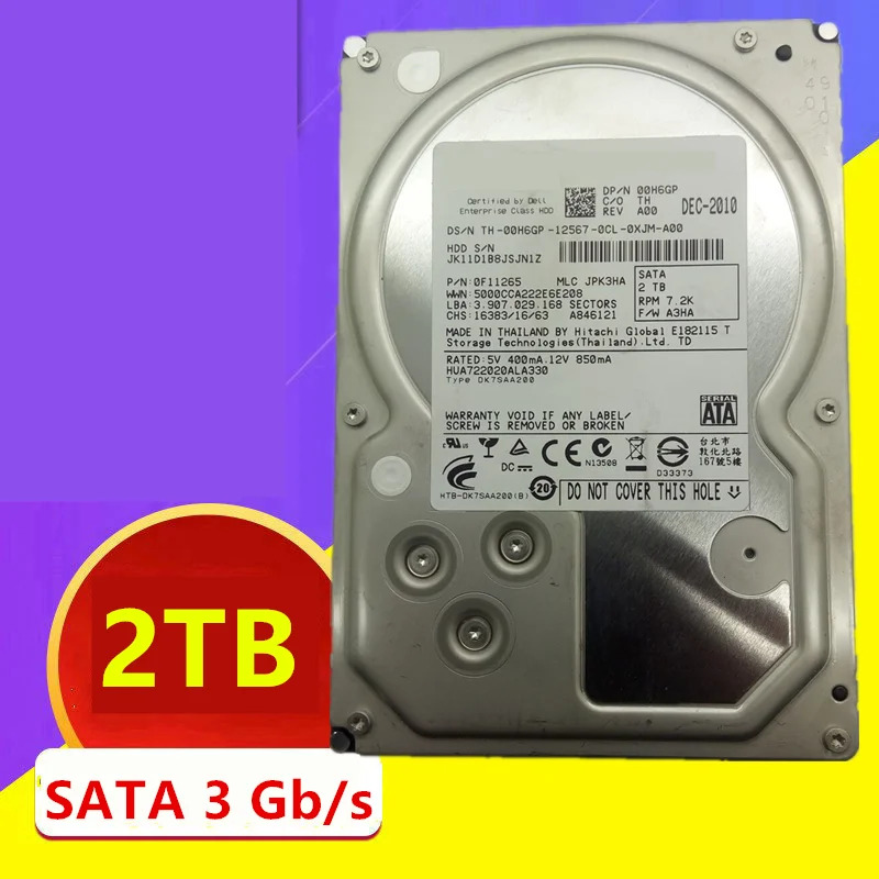 기업 HDD HUA72ALA330 내부 Hitachi 2TB 3.5 SATA 64MB 7200RPM 새 원본