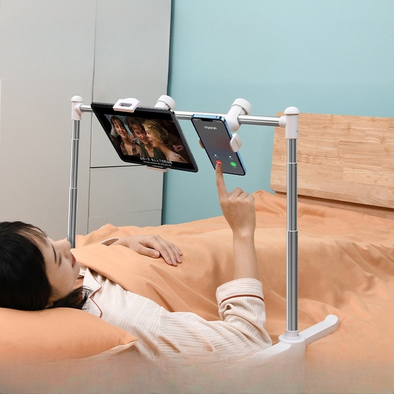 누워서 핸드폰 거치대 침대 바닥 겸용 태블릿 듀얼 홀더 높이 각도 360도 자유 조절 - 상품 이미지