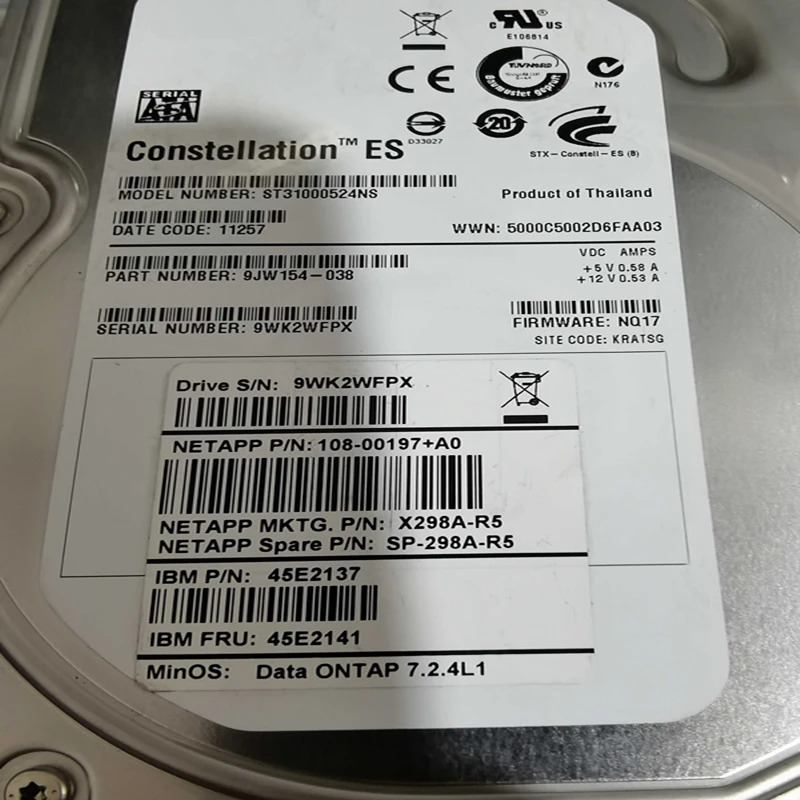 NetApp거오리지널 HDD 내부 엔터프라이즈 X298A-R5 SP-X298A-R5 1TB 3.5 인치 SATA 32MB 7200RPM