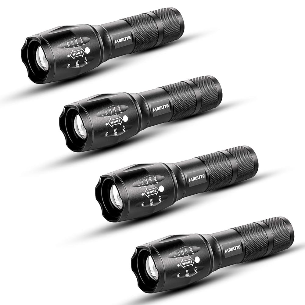 JARDLITE LED 비상 핸드헬드 손전등, 4팩, 조절 가능한 초점, 5가지 모드의 방수, 허리케인, 캠핑, 개 산책을 위한 최고의 전술 토치 L1000 - 상품 이미지