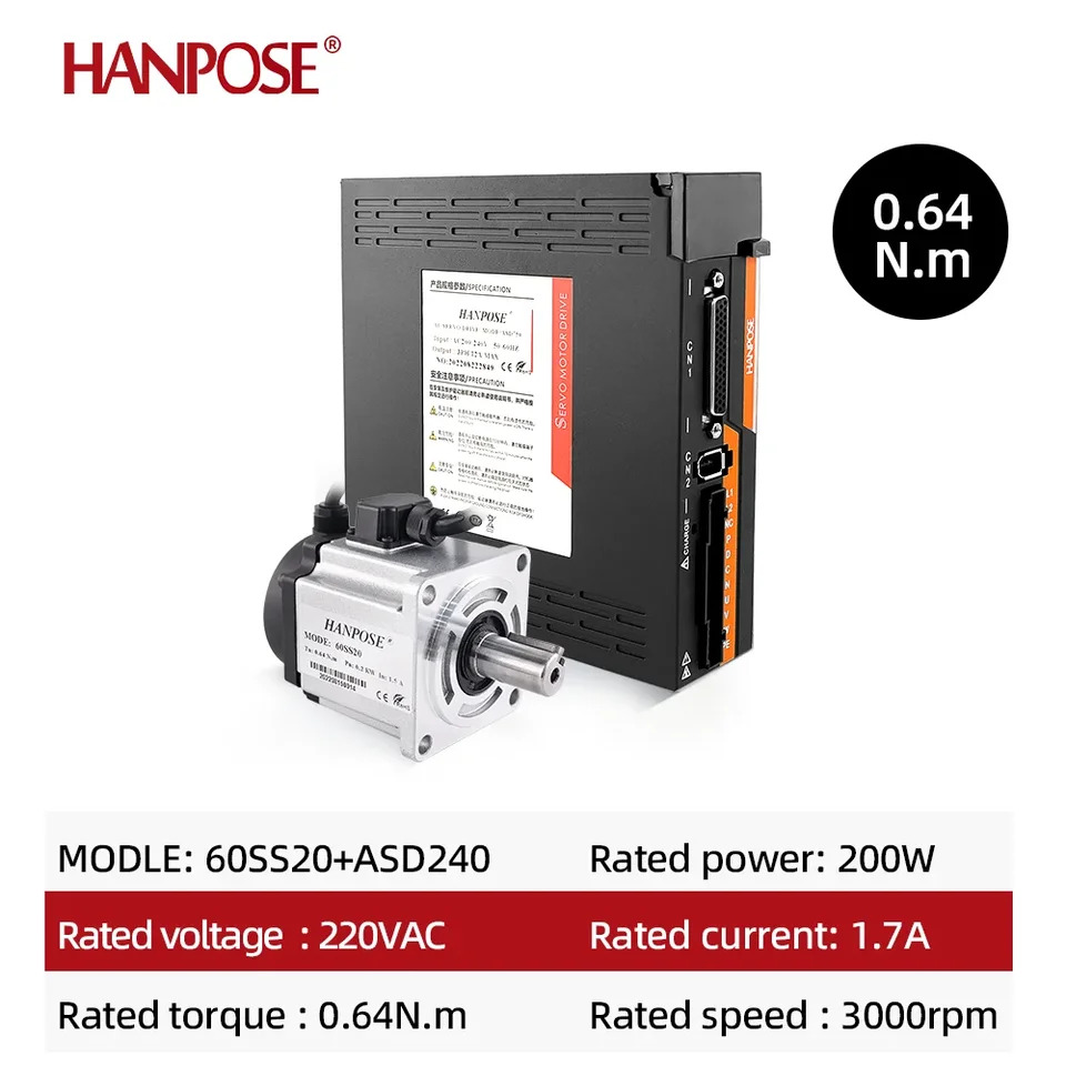 서보모터 드라이브 키트 CNC 공작 기계 60SS20 200W 0.64N.m 1.5A 6000rpm ASD220 220V 3 인코더