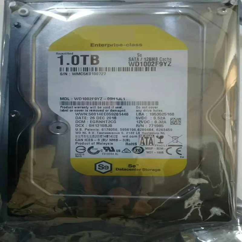 엔터프라이즈 HDD오리지널 HDD WD 블랙/골드 1TB 3.5 인치 SATA 6 Gb/s 7200RPM WD1002F9YZ 신