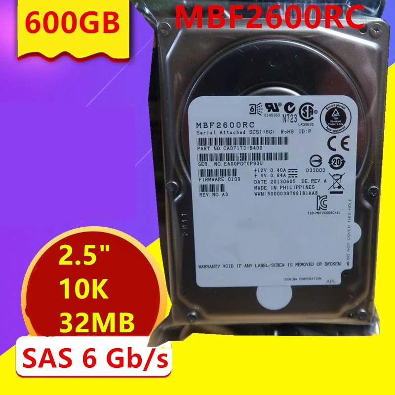 도시바호환 600GB 2.5 인치 SAS오리지널 HDD MBF2600RC 내부 6 Gb/s 32MB 10000RPM