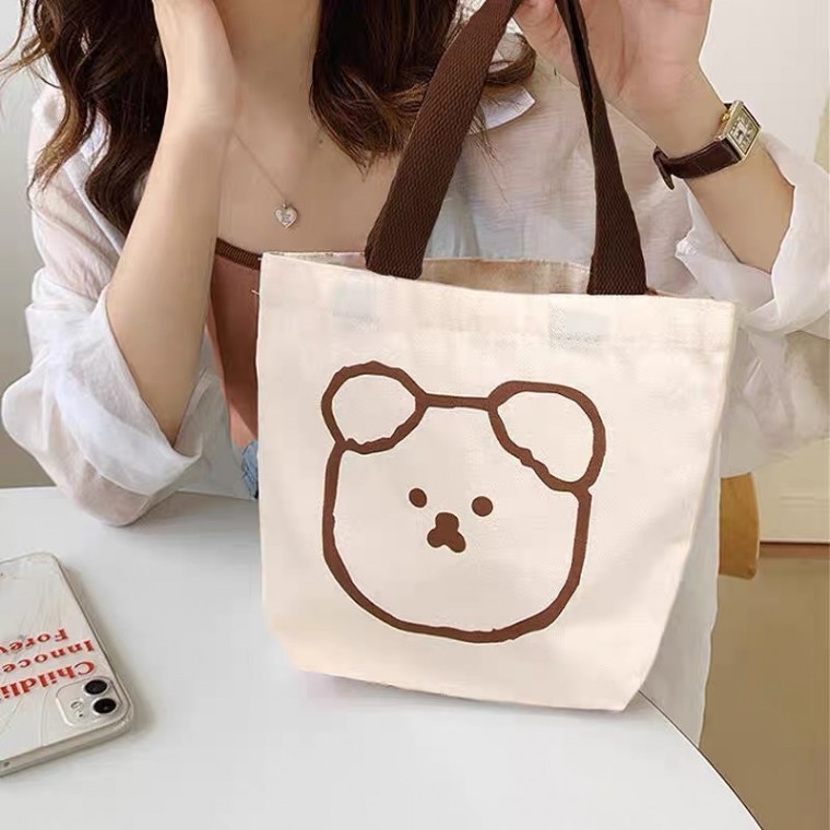 도모아 에코백 귀여운 곰돌이 캔버스 부직포가방 가벼운가방 보조가방 심플 가방 캠퍼스 미니 에코백 KK720 - 상품 이미지
