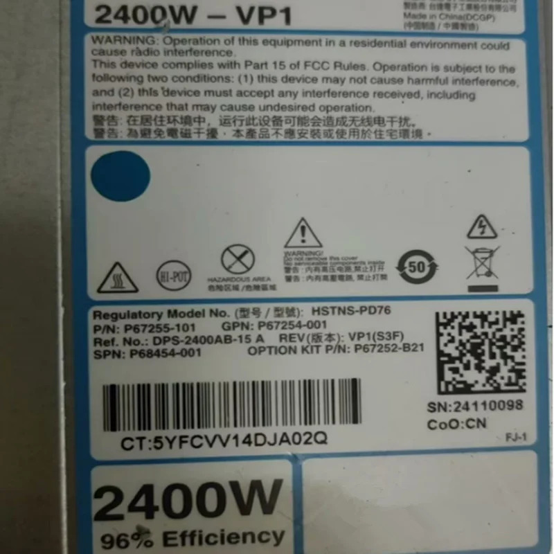 hp호환 2400W HSTNS-PD76 P67255-101 P67254-001 P68454-001 P67252-B21 DPS-2400AB-15 리퍼 PSU 것처럼 작동