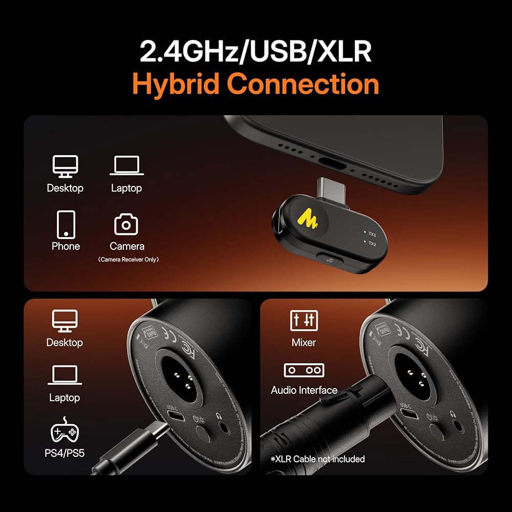 PC용 PD200W 하이브리드 무선 팟캐스트 마이크, 데스크톱 스탠드가 있는 다이내믹 XLR USB 소프트웨어, 노이즈 캔슬링, 보컬 녹음, 스트리밍, 콘텐츠 제작, 홈 스튜디오, - 상세 이미지 3