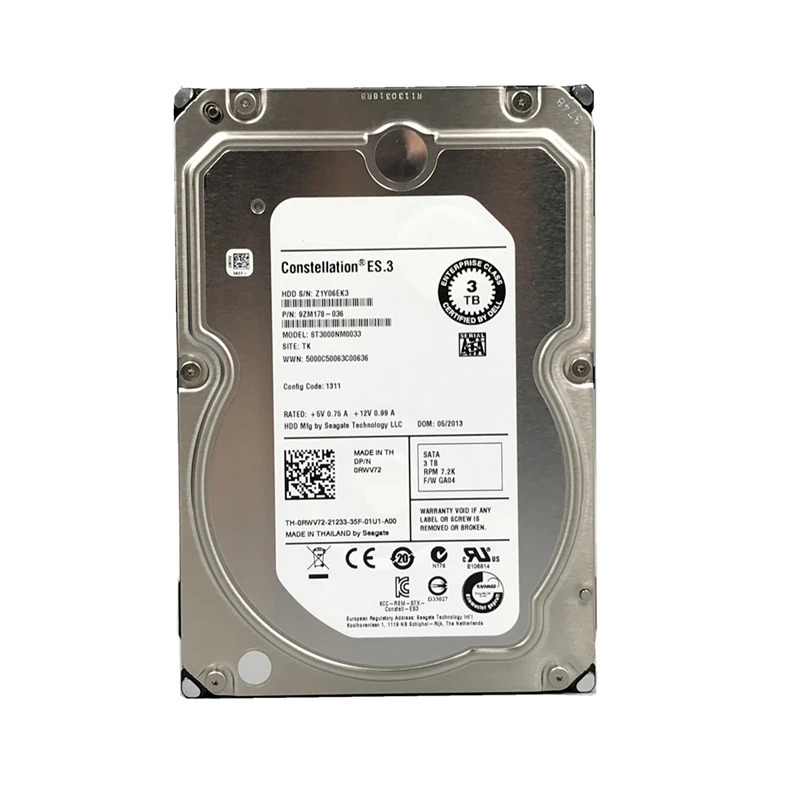 엔터프라이즈 내부 HDD 델 3TB 3.5 인치 SATA 128MB 7200RPM ST3000NM0033 0RWV72 신