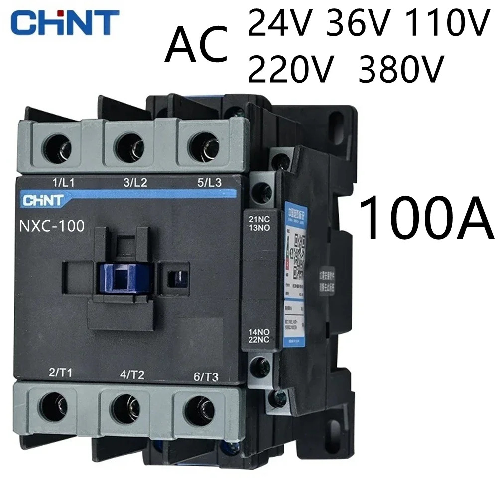 CHINT NXC-100 100A LC1D AC 접촉기 1NO 1NC 3상 DIN 레일 장착 전기 LC1 24V 36V 110V 220V 380V