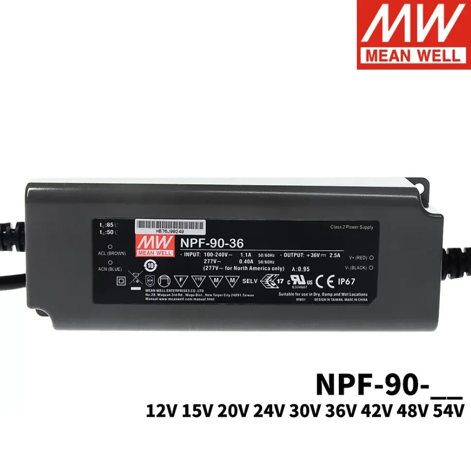 MEAN WELL LED 방수 전원공급장치 NFP-90 90W 12V24V36V54V 정전류 정전압 드라이버