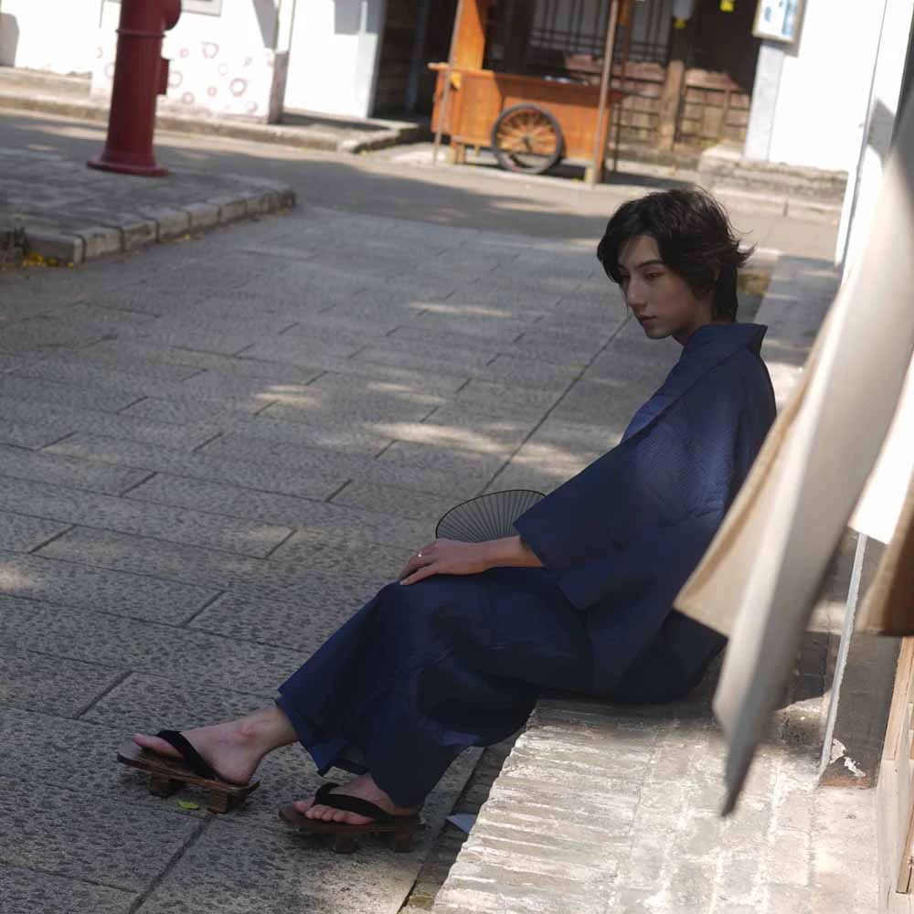 남성 유카타 일본 전통복 온천복 료칸 기모노 일본옷 여름 홈웨어 - 상세 이미지 4