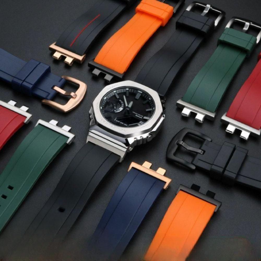 GM-B2100 스트랩 메탈 팔각형 케이스 스포츠 방수 실리콘 스트랩 교체 호환 밴드 - 상품 이미지