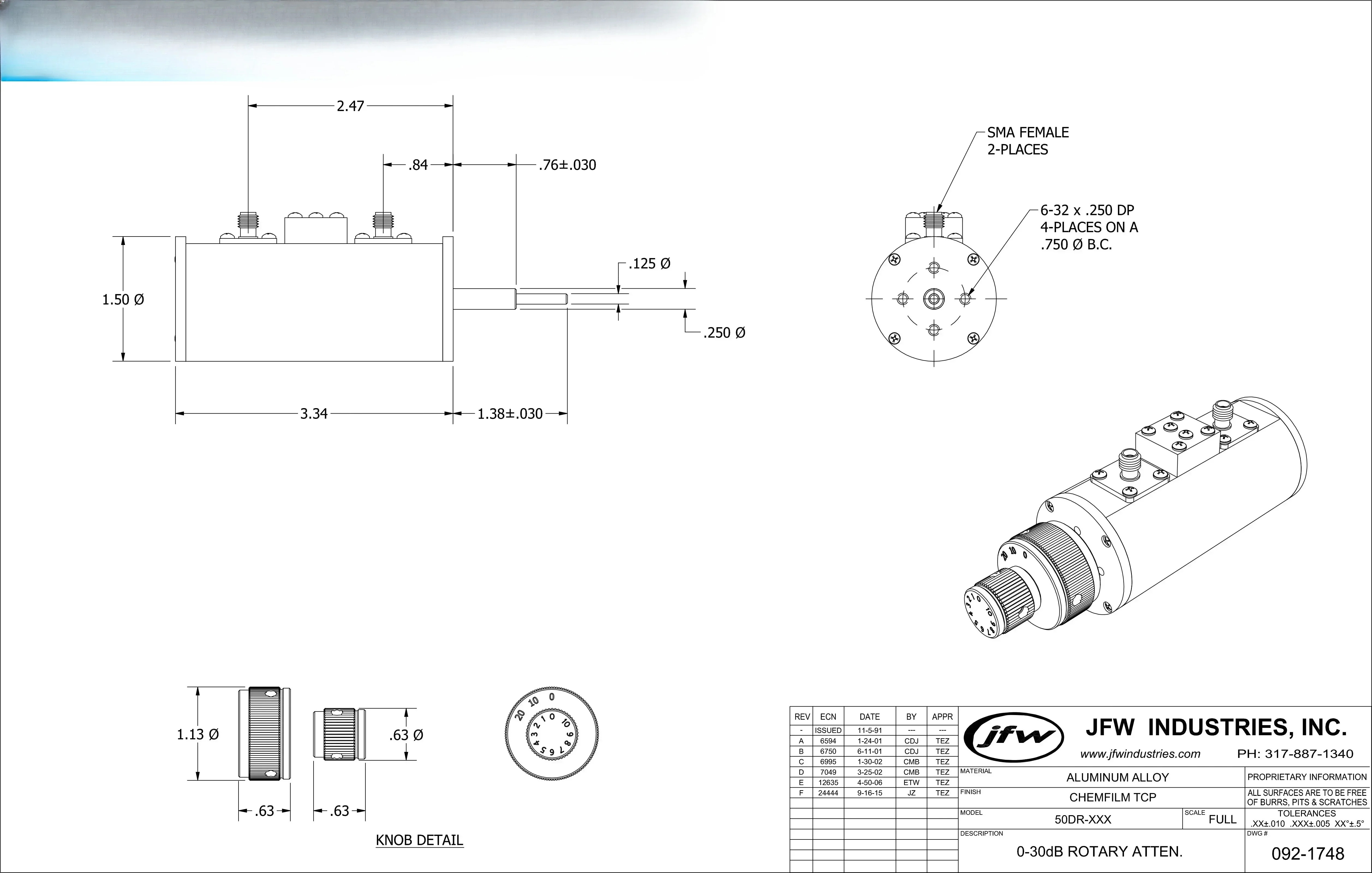 JFW 50DR-055 DC-2GHz 0-30dB 1dB 2W SMA RF 가변 스텝 감쇠기
