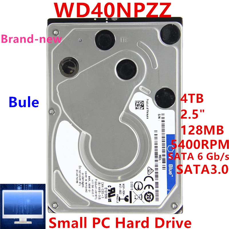 소형 PC 하드 드라이브내장 오리지널 HDD WD40NPZZ WD 블루 4TB 2.5 인치 SATA 128MB 5400RPM 신