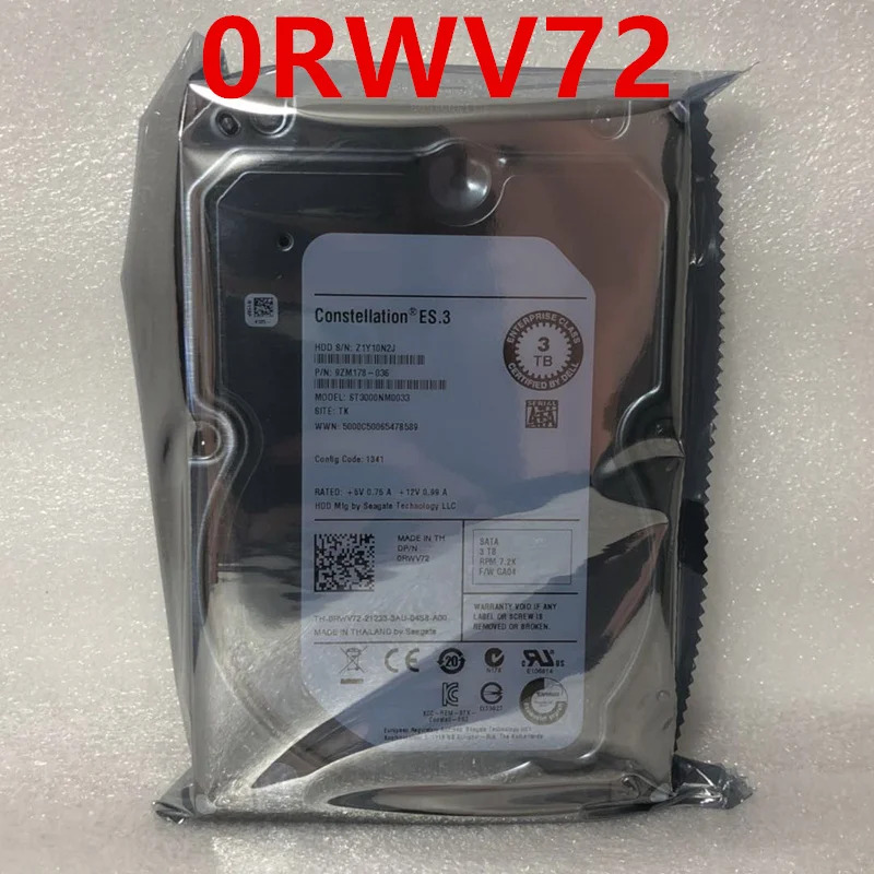 엔터프라이즈 내부 HDD 델 3TB 3.5 인치 SATA 128MB 7200RPM ST3000NM0033 0RWV72 신