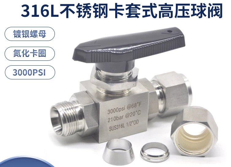 316L 스테인리스강 BV 고압 페룰 볼 밸브 스트레이트 스루 라차단 3000psi