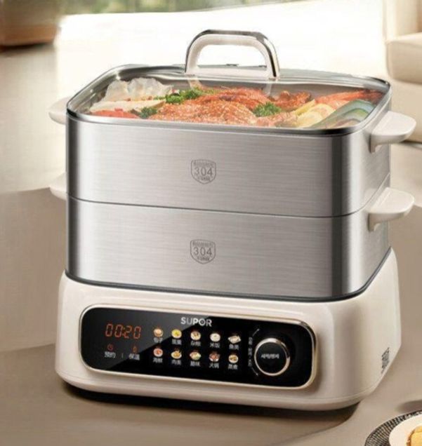 불찜솥 스팀찜기 가정용 업소용 삼층 계란 스티머 멀티쿠커 다기능 만두찜기 타이머 - 상품 이미지