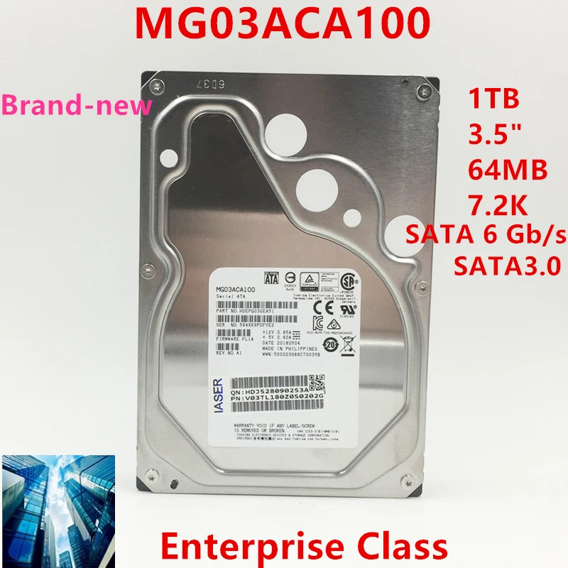 Toshiba 1TB 3.5 7.2K SATA 6 Gb/s 64MB 7200RPM 새 원본 HDD MG03ACA100 엔터프라이즈 내장 용