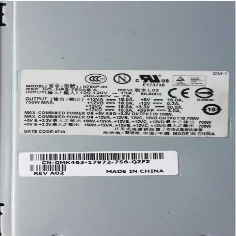 Dell Precision N750P-00 H750P-00 NPS-750AB A U9692 MK463 hp호환-W7508F3W 전원공급장치 1430SC 490 690 750W P
