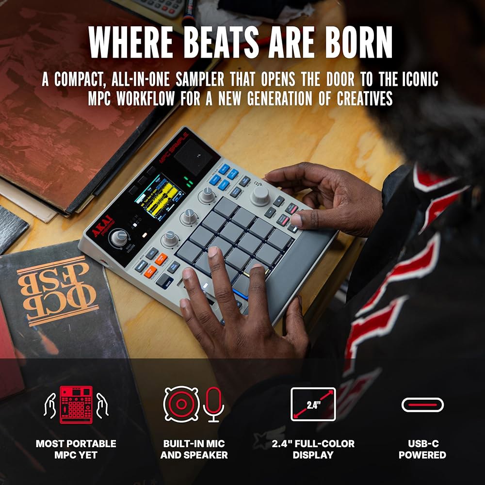 Akai Professional MPC 독립형 휴대용 샘플러, 시퀀서 및 효과 프로세서, 충전식 배터리, USB-C, 내장 스피커 마이크 포함 - 상세 이미지 2