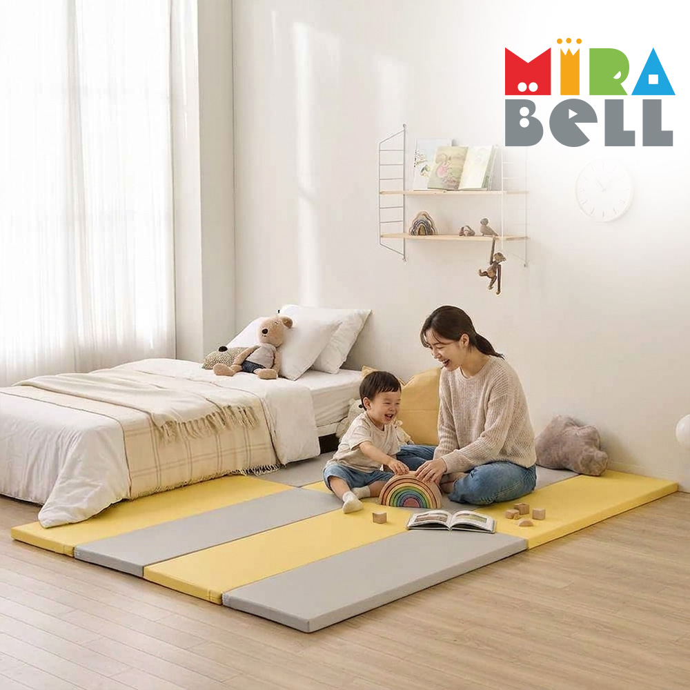 미라벨 카라 실리케어 아기유아 놀이방 4단 항균형 폴더매트 120X160 옐로우그레이 - 상품 이미지