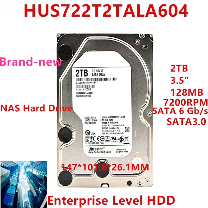 엔터프라이즈 레벨 HDD HUS722T2TALA604내부 하드 WD 2TB 3.5 SATA 6 Gb/s 128MB 7200RPM새 원본