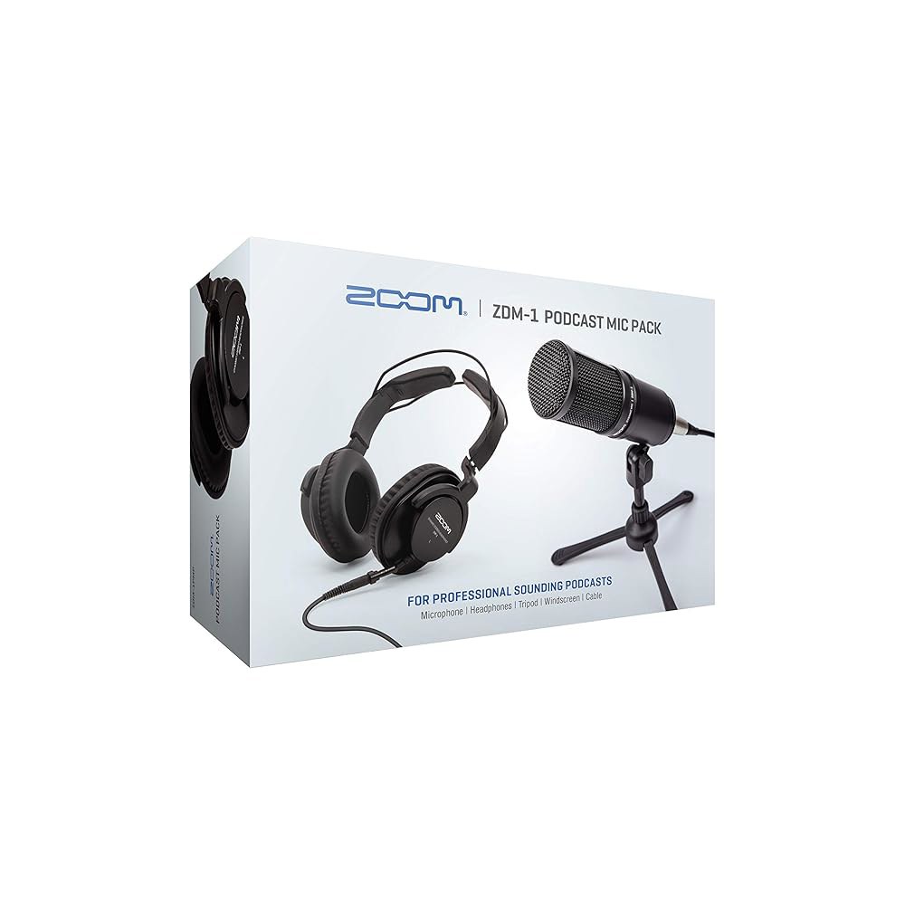 Zoom ZDM-1 팟캐스트 마이크 팩에는 다이내믹 마이크, 고품질 헤드폰, 삼각대, 윈드스크린, XLR 케이블이 포함되어 있습니다 - 상품 이미지