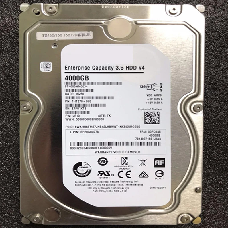 씨게이트오리지널 HDD 내부 엔터프라이즈 ST4000NM0034 4TB 3.5 인치 SAS 12 Gb/s 128MB 7200RPM 신