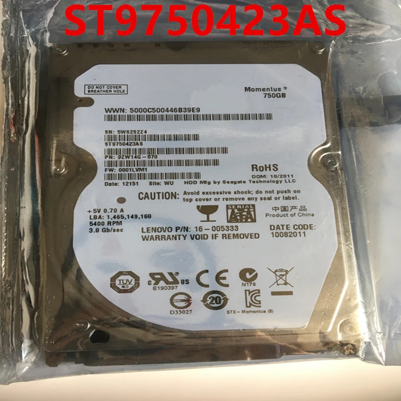 씨게이트 노트북내장 하드 오리지널 HDD ST9750423AS 750GB 2.5 인치 SATA 3 Gb/s 16MB 5400RPM 9.5mm