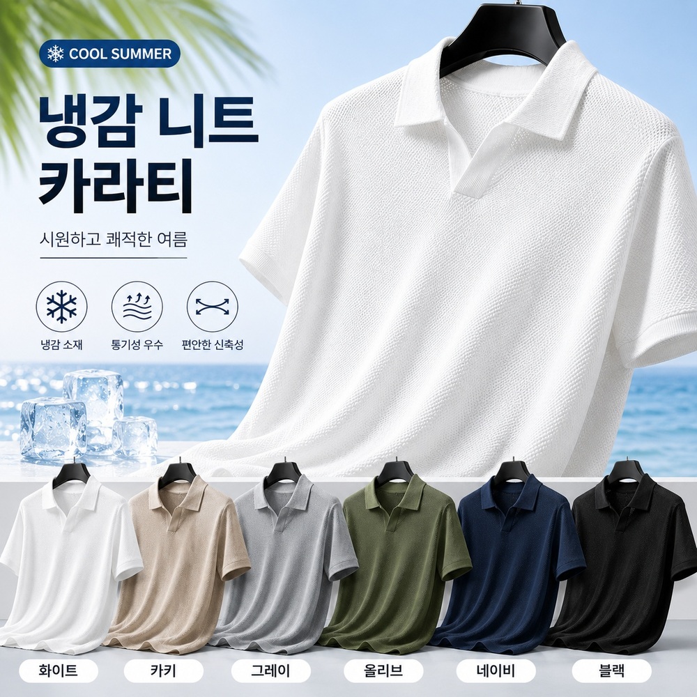 여름 남성 쿨링 니트 카라티 통기성 좋은 반팔티 - 상품 이미지